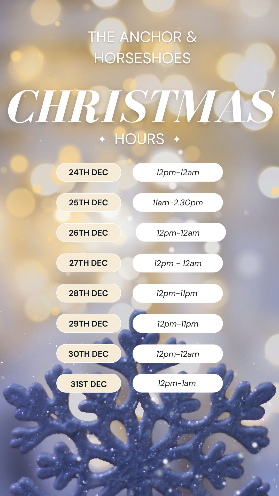 Anchor & Horseshoes - christmas opening hours (1)